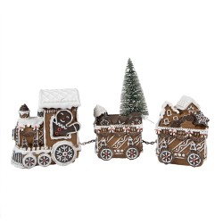 Clayre & Eef Décoration de Noël avec éclairage LED Train 30x8x16 cm Marron Plastique