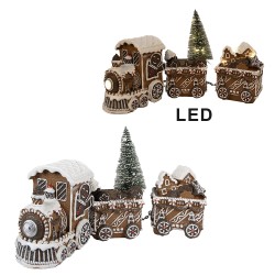 Clayre & Eef Decorazione natalizia con illuminazione a LED Treno 30x8x16 cm Marrone Plastica