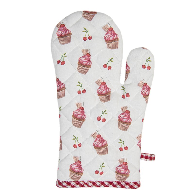 Clayre & Eef Oven Mitt 18x30 cm Red Cotton Cupcakes