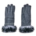 Clayre & Eef Gloves with fur 9x23 cm Grey Polyester