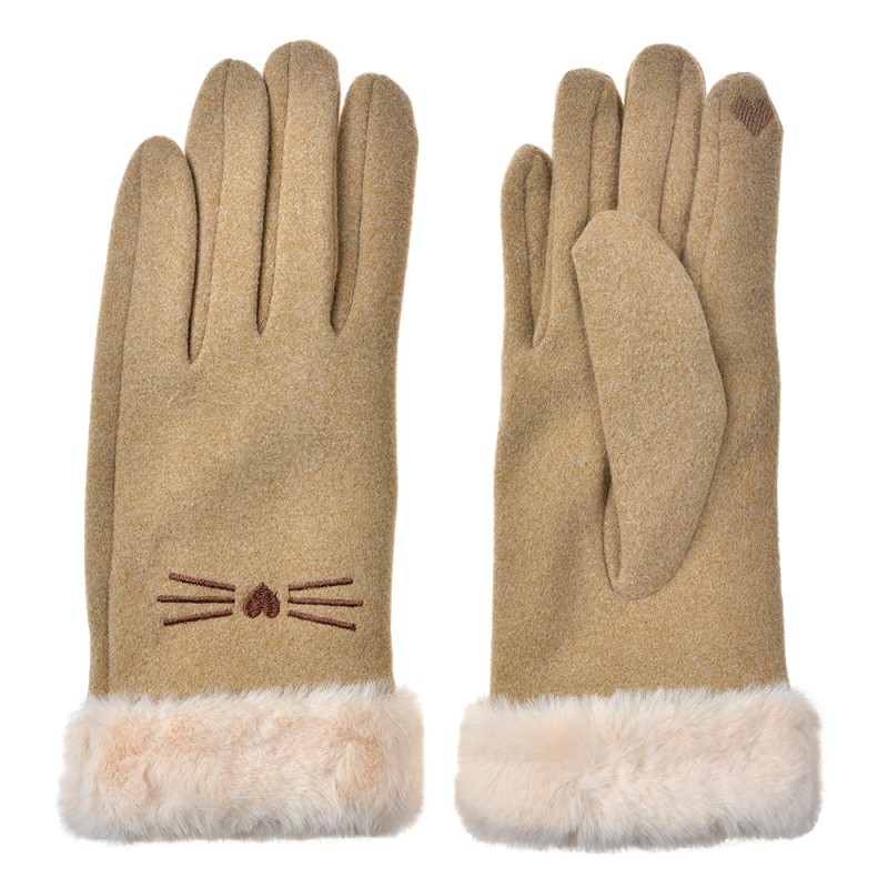 Clayre & Eef Handschoenen met imitatiebont 9x23 cm Beige Polyester