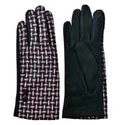 Clayre & Eef Winter Gloves 9x23 cm Black Pink Polyester