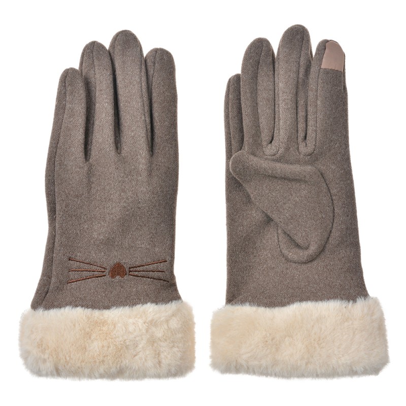 Clayre & Eef Gloves with fur 9x23 cm Brown Polyester