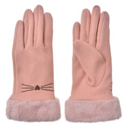 Clayre & Eef Handschoenen met imitatiebont 9x23 cm Roze Polyester