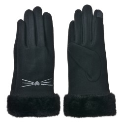 Clayre & Eef Gloves with fur 9x23 cm Black Polyester