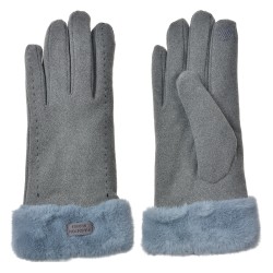 Clayre & Eef Handschuhe mit Kunstpelz 9x23 cm Grau Polyester