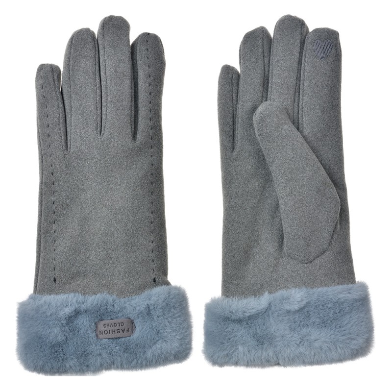 Clayre & Eef Gloves with fur 9x23 cm Grey Polyester