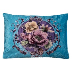 Clayre & Eef Coussin décoratif 70x50x6 cm Bleu Synthétique Fleurs