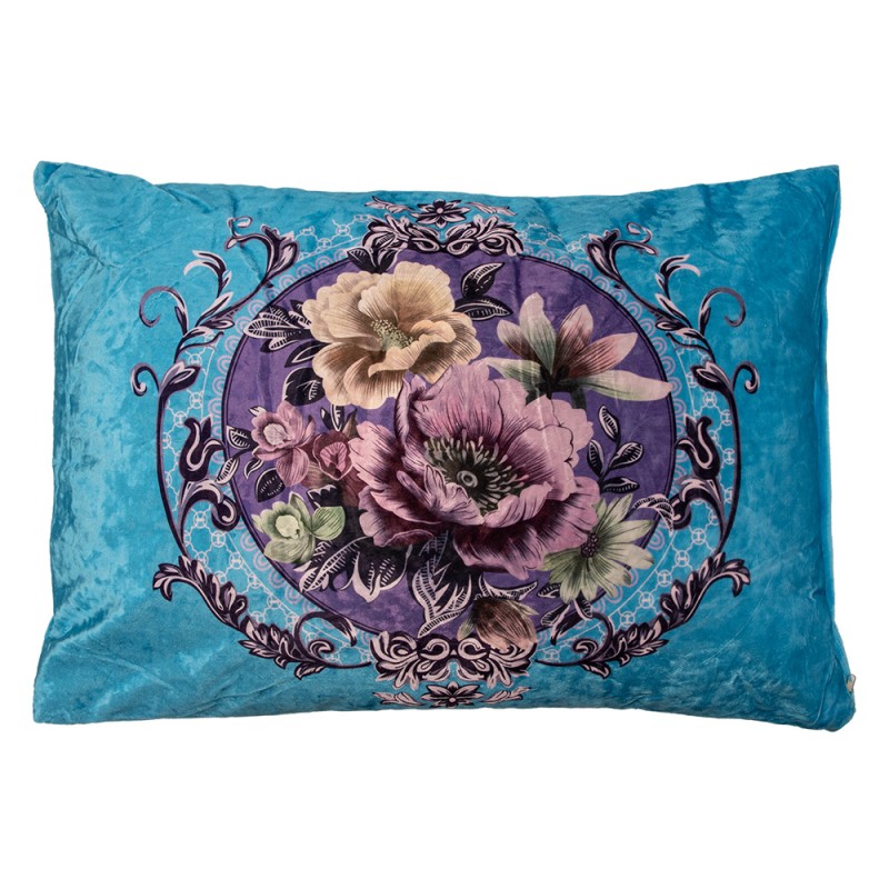 Clayre & Eef Decorative Cushion 70x50x6 cm Blue Synthetic Flowers