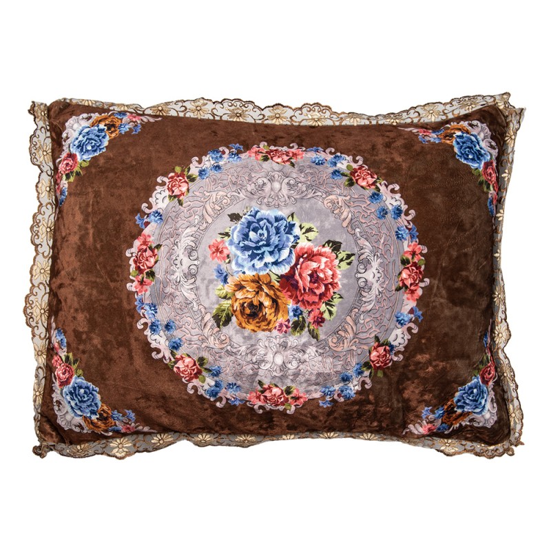 Clayre & Eef Decorative Cushion 70x50x6 cm Brown Synthetic Flowers