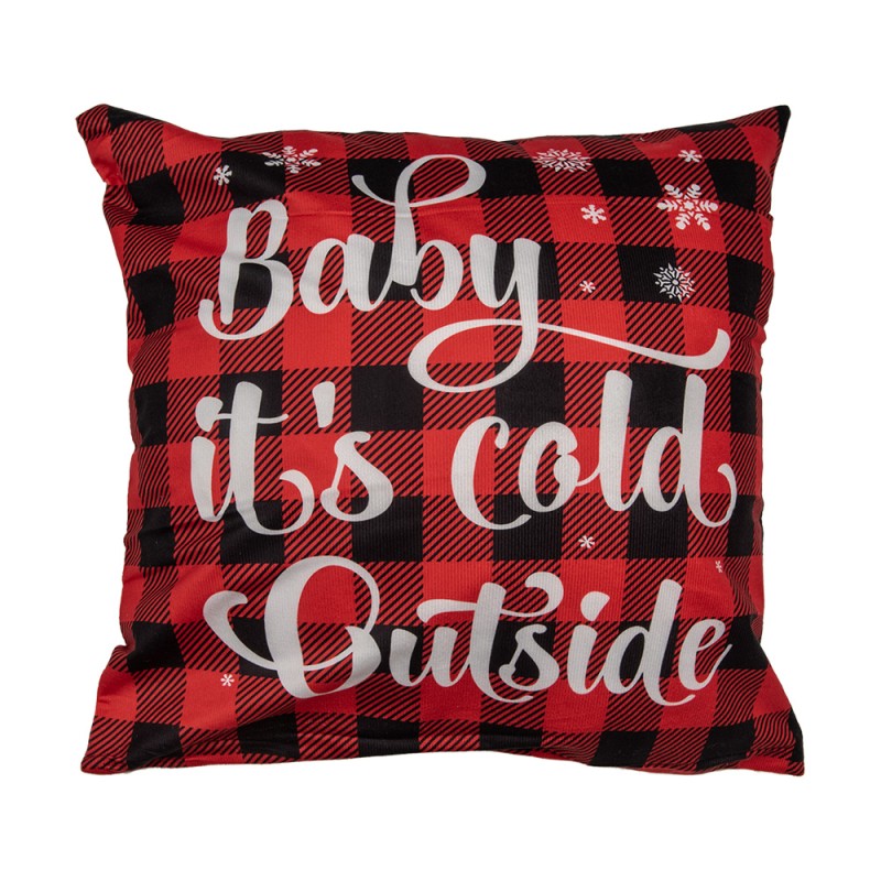 Clayre & Eef Kussenhoes 45x45 cm Rood Synthetisch Vierkant Winter COLD OUTSIDE