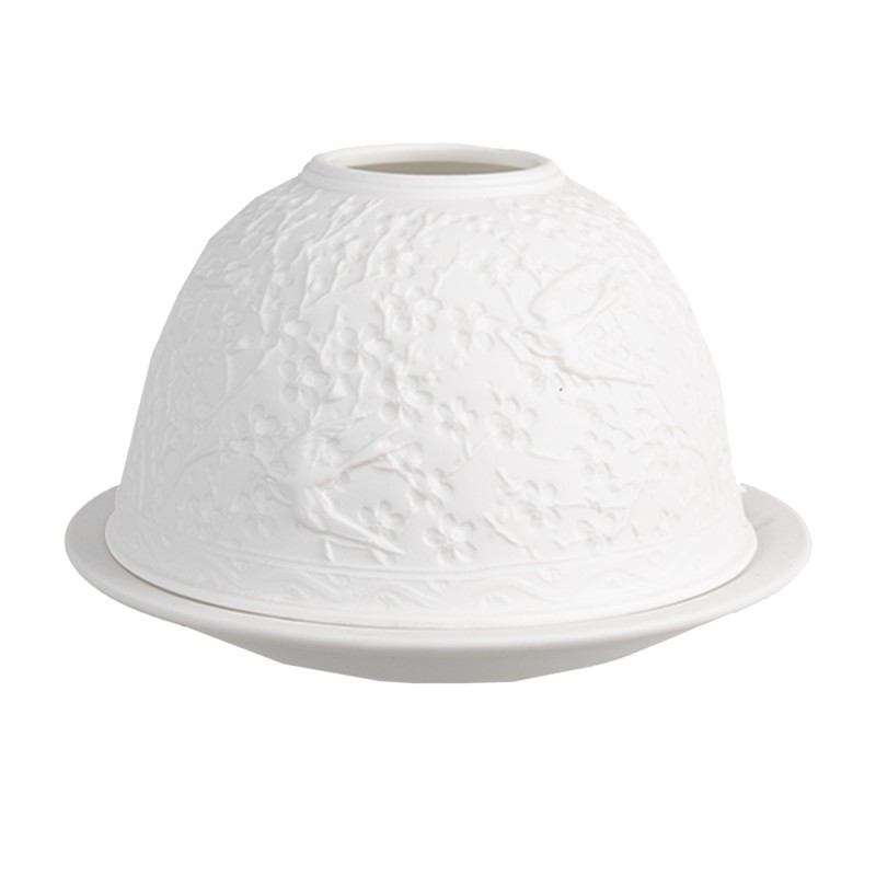 Clayre & Eef Portacandela Ø 12x8 cm Bianco Porcellana Rondine