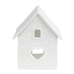 Clayre & Eef Portacandela Casa 7x8x9 cm Bianco Porcellana