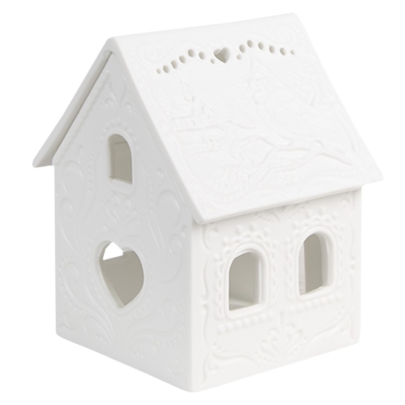 Clayre & Eef Porte-bougie Maison 7x6x9 cm Blanc Porcelaine