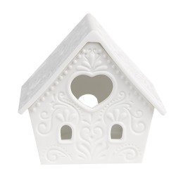 Clayre & Eef Tealight Holder House 8x6x8 cm White Porcelain