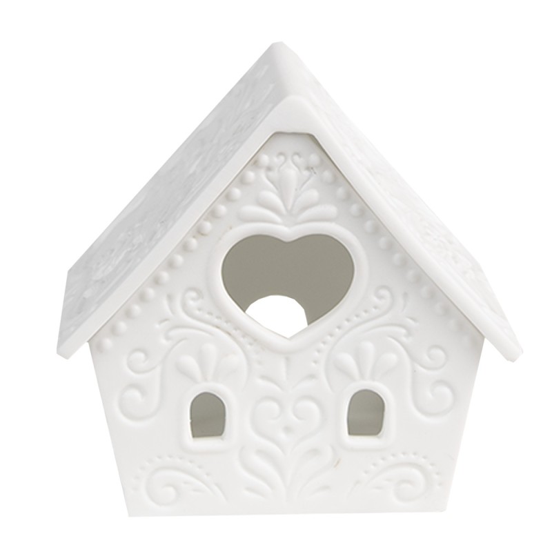 Clayre & Eef Tealight Holder House 9x7x8 cm White Porcelain