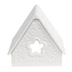 Clayre & Eef Portacandela Casa 8x8x8 cm Bianco Porcellana