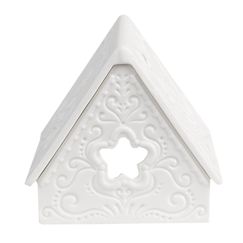 Clayre & Eef Tealight Holder House 8x8x8 cm White Porcelain