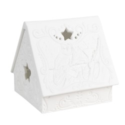 Clayre & Eef Portacandela Casa 8x8x8 cm Bianco Porcellana