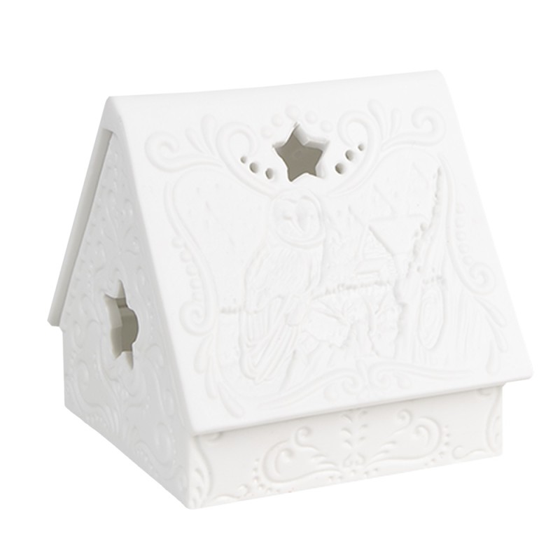 Clayre & Eef Waxinelichthouder Huis 8x7x7 cm Wit Porselein