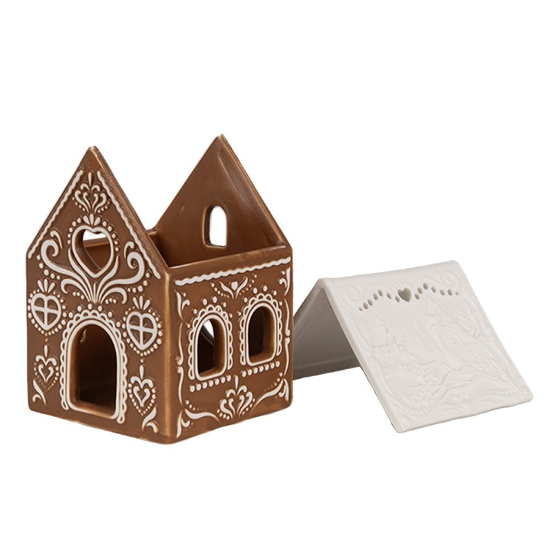 Clayre & Eef Porte-bougie Maison en pain d'épices 7x6x9 cm Marron Porcelaine