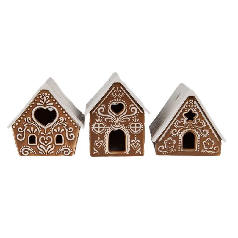 Clayre & Eef Tealight Holder Gingerbread house 7x6x9 cm Brown Porcelain