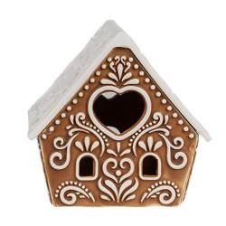 Clayre & Eef Porte-bougie Maison en pain d'épices 8x6x8 cm Marron Porcelaine