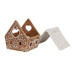 Clayre & Eef Porte-bougie Maison en pain d'épices 9x7x8 cm Marron Porcelaine