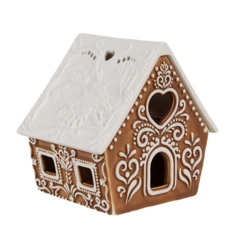 Clayre & Eef Waxinelichthouder Gingerbread house 8x6x8 cm Bruin Porselein