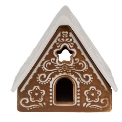 Clayre & Eef Porte-bougie Maison en pain d'épices 8x8x8 cm Marron Porcelaine