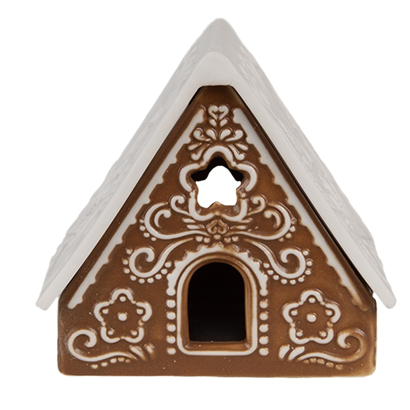 Clayre & Eef Porte-bougie Maison en pain d'épices 8x7x7 cm Marron Porcelaine