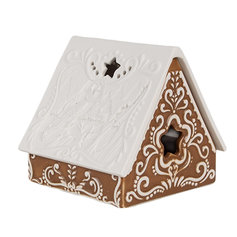 Clayre & Eef Tealight Holder Gingerbread house 8x7x7 cm Brown Porcelain