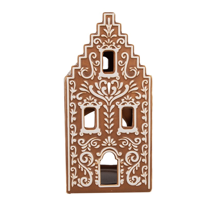 Clayre & Eef Tealight Holder Gingerbread house 7x7x15 cm Brown Porcelain