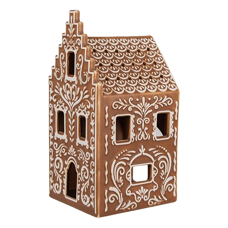 Clayre & Eef Porte-bougie Maison en pain d'épices 7x7x15 cm Marron Porcelaine