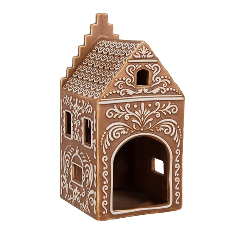 Clayre & Eef Tealight Holder Gingerbread house 7x7x15 cm Brown Porcelain