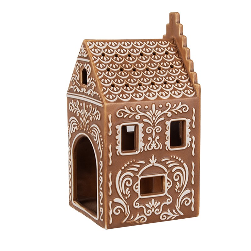 Clayre & Eef Waxinelichthouder Gingerbread house 7x7x15 cm Bruin Porselein