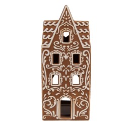 Clayre & Eef Tealight Holder Gingerbread house 7x7x17 cm Brown Porcelain