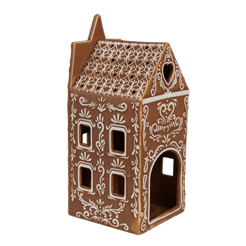 Clayre & Eef Porte-bougie Maison en pain d'épices 7x7x17 cm Marron Porcelaine