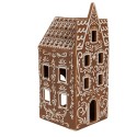 Clayre & Eef Waxinelichthouder Gingerbread house 7x7x17 cm Bruin Porselein