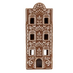 Clayre & Eef Tealight Holder Gingerbread house 7x7x19 cm Brown Porcelain