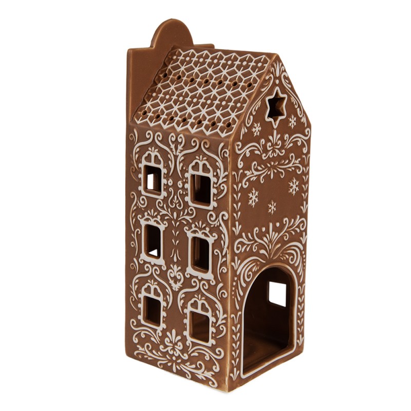 Clayre & Eef Porte-bougie Maison en pain d'épices 7x7x19 cm Marron Porcelaine