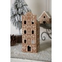 Clayre & Eef Waxinelichthouder Gingerbread house 7x7x19 cm Bruin Porselein