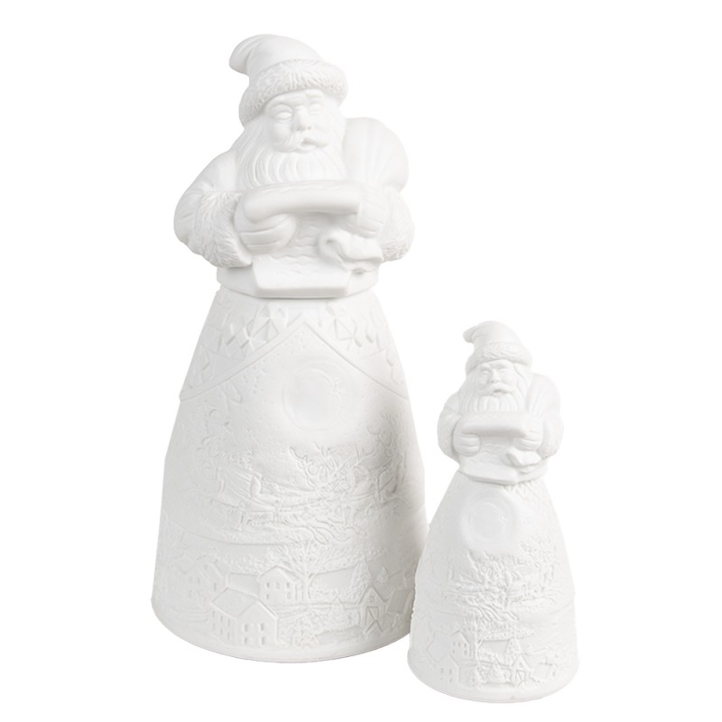 Clayre & Eef Décoration de Noël avec éclairage LED Père Noël Ø 9x19 cm Blanc Porcelaine