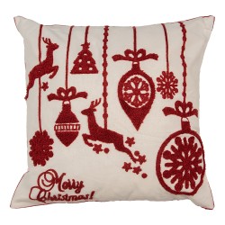 Clayre & Eef Housse de coussin 45x45 cm Blanc Rouge Polyester Carré Noël