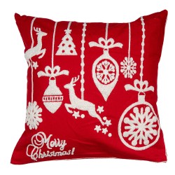 Clayre & Eef Housse de coussin 45x45 cm Rouge Blanc Polyester Carré Noël