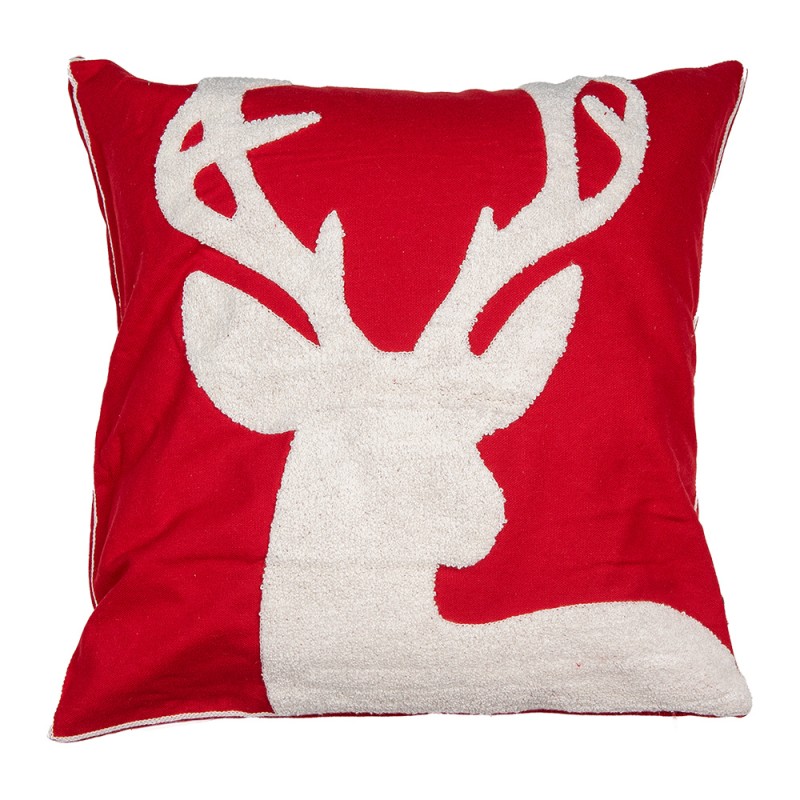 Clayre & Eef Cushion Cover 45x45 cm Red White Polyester Square Reindeer