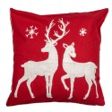 Clayre & Eef Kussenhoes 45x45 cm Rood Wit Polyester Vierkant Rendieren