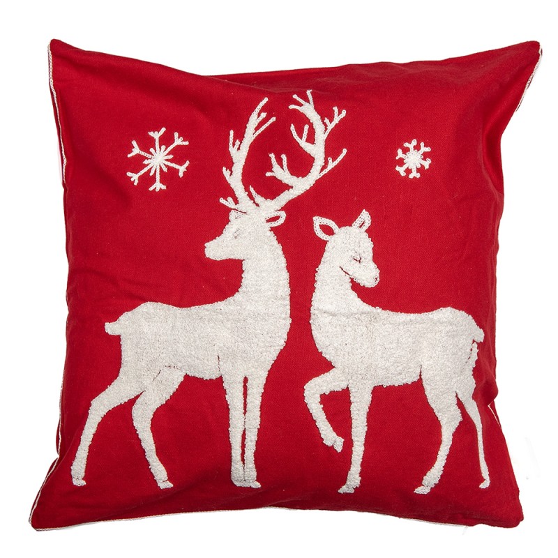 Clayre & Eef Housse de coussin 45x45 cm Rouge Blanc Polyester Carré Rennes