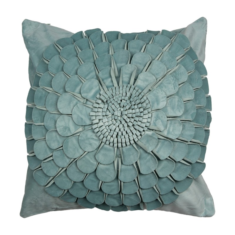 Clayre & Eef Cushion Cover 45x45 cm Green Polyester Square Flower