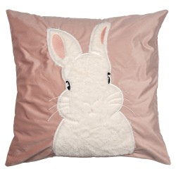 Clayre & Eef Cushion Cover 45x45 cm Pink White Polyester Square Rabbit